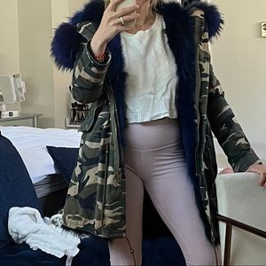 Genuine fur army coat